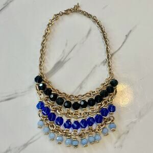 CHARMING CHARLIE Blue Ombré Beaded Necklace w. Gold Chain